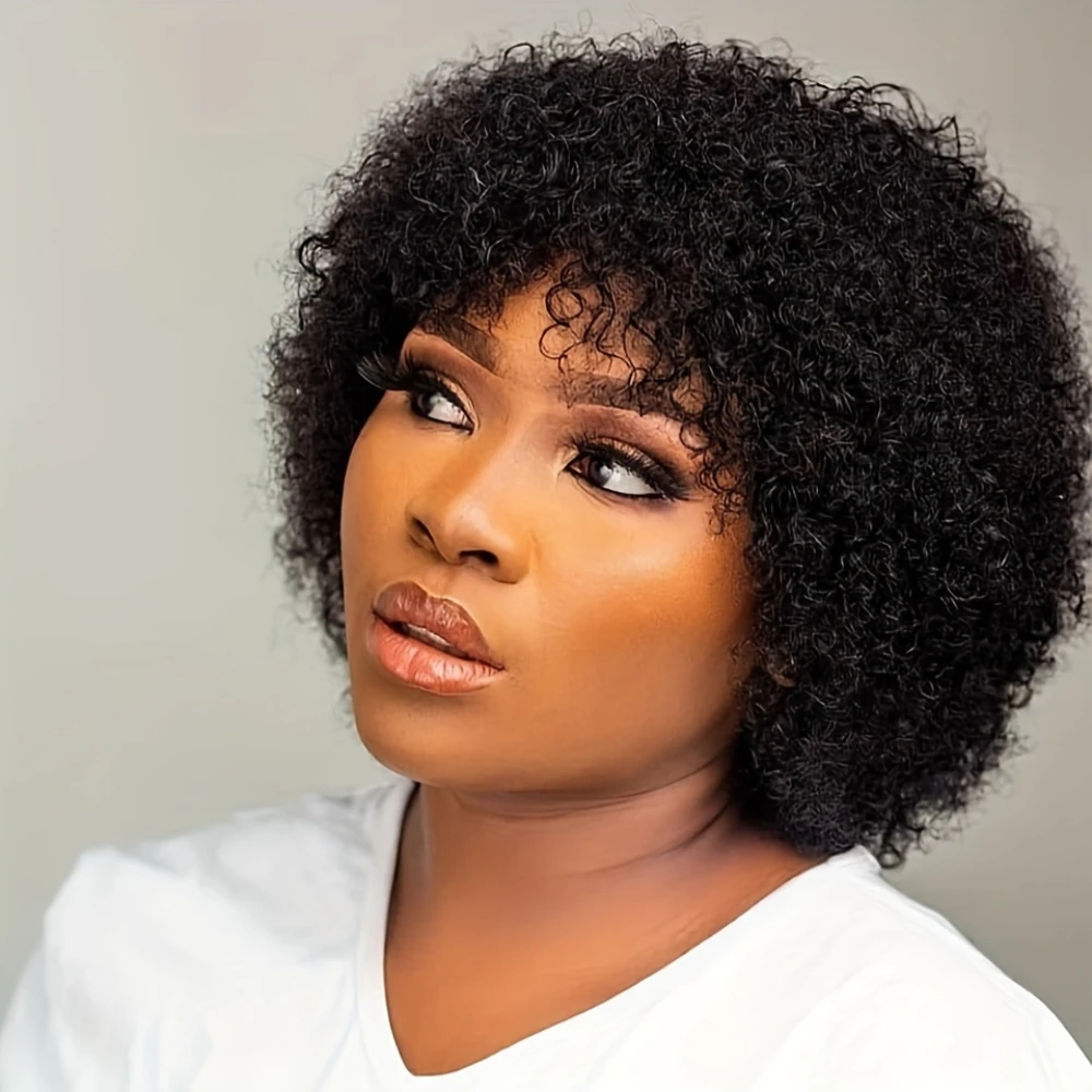 アフロ縮れ毛ウェーブウィッグ　密度150%　6インチピクシーカット　アフロ縮れ毛人毛ウィッグ　女性用　総マシンメイドウィッグ