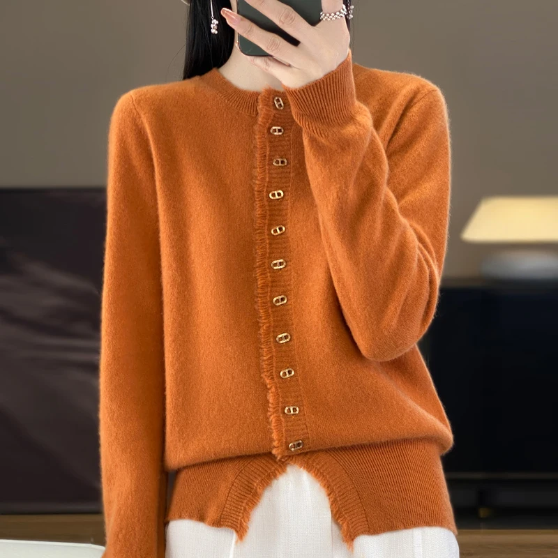 100% Wool Cardigan Womens Clothing O-neck Sweater Tassels Female Long Sleeve Tops Knitted Korean Fashion Warm New In Outerwear