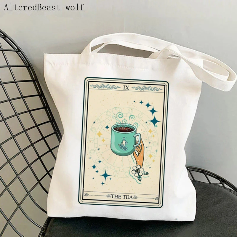 Women Shopper bag magic The tea Tarot card witchy Bag Harajuku Shopping Canvas Shopper Bag girl handbag Shoulder Lady Bag