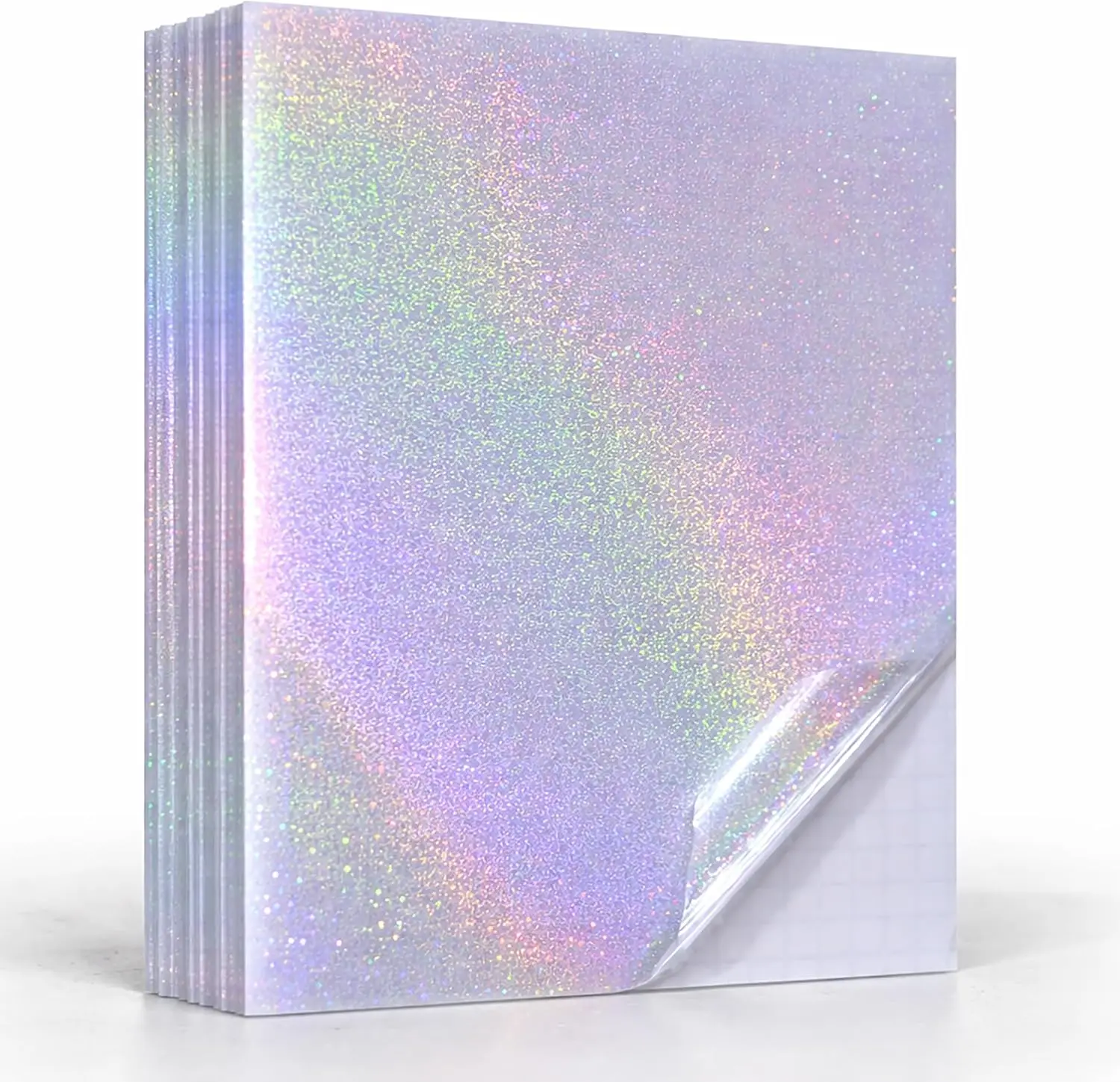 

Holographic Sticker Paper A4 25 Sheets Self Adhesive Vinyl, Glitter Clear Holographic Overlay Laminating Film for Cutting