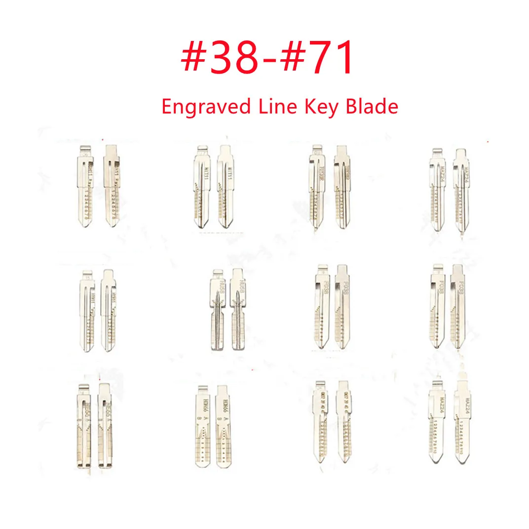 #38-#71 10pcs/lot Engraved Line Key Blade for KD900-X2 VVDI for Ford Chevrolet FO38 DWO4R NE72 GT15 TOY43R HU100 DAT17 HU83 HU92