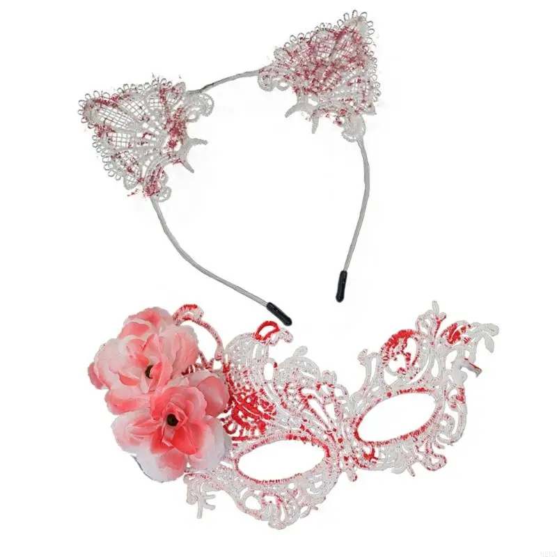 2025 New Practical Masquerade Face Mask with Interchangeable Cats Ear Hairband Halloween Hairpiece for Stage Performances - Image 2