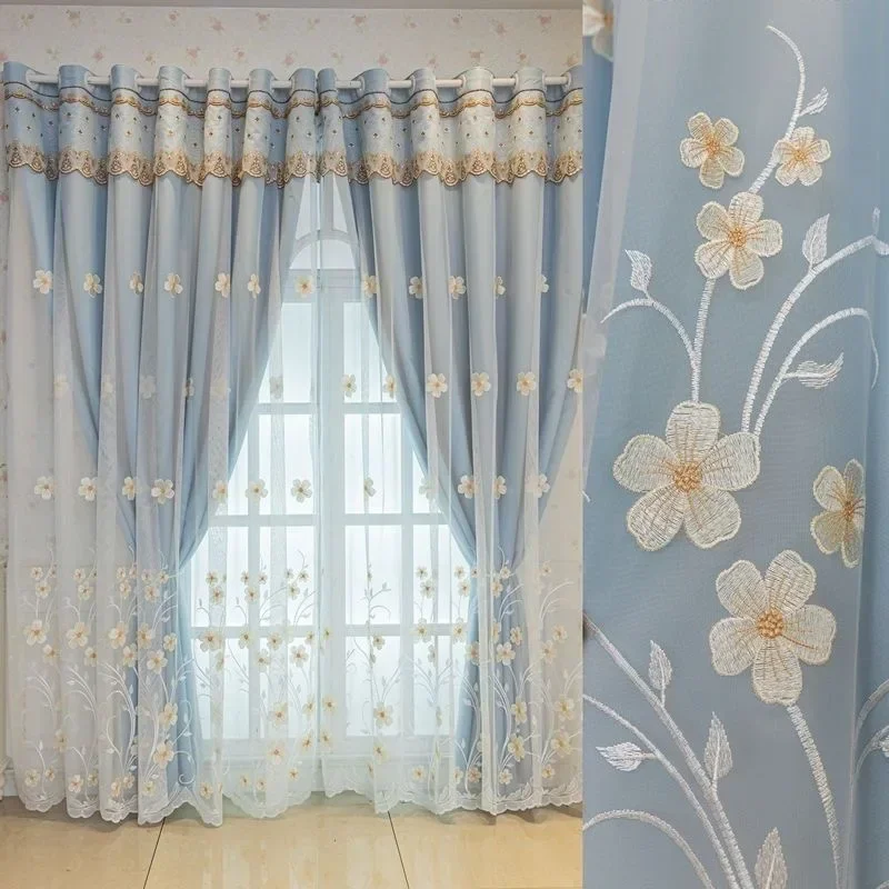 

Simple Modern Window Screen Embroidered Yarn Curtains for Living Room Bedroom Curtain Double Layer Cloth Yarn Integrated New