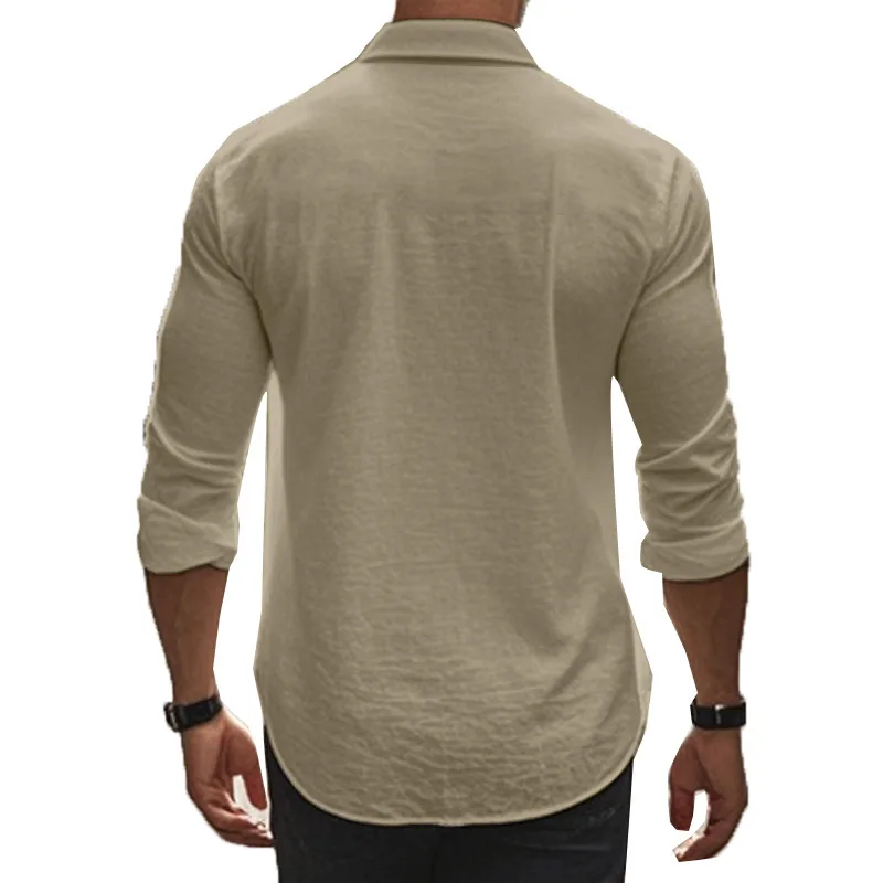 Solid Color Cotton Plain Shirt Men Classic Button-up Lapel Long Sleeve Shirts Spring/ Summer Fashion Loose Mens Top Shirts