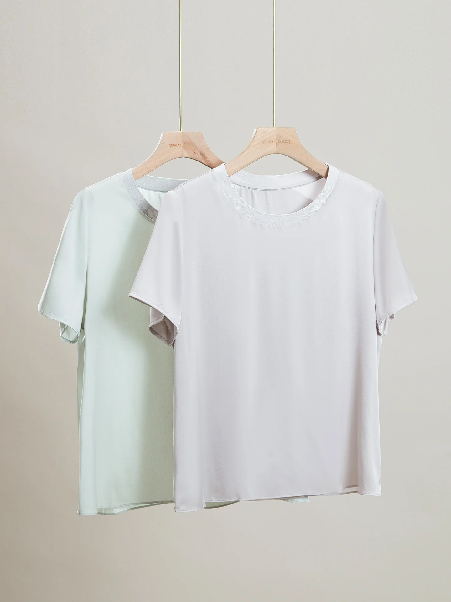 

Silk Basic Fit T-Shirt Elasticity Double Gauze Summer Essential Short Sleeve round Neck Regular Length Women's Fashion Top
