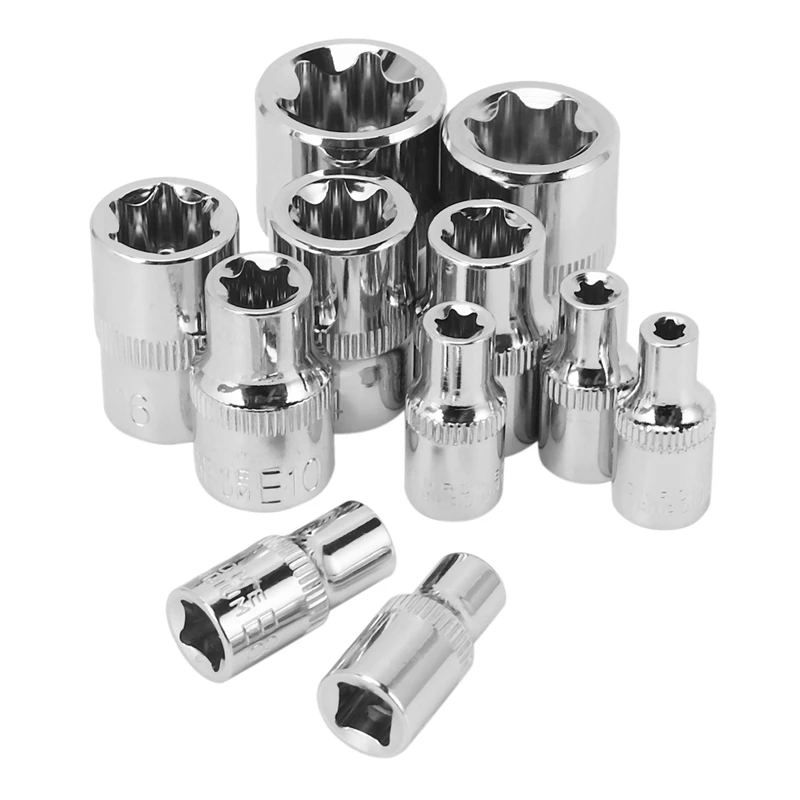 11pc fêmea e torx estrela soquete conjunto trilho e4-e20 estrela externo conjunto de soquete de torque