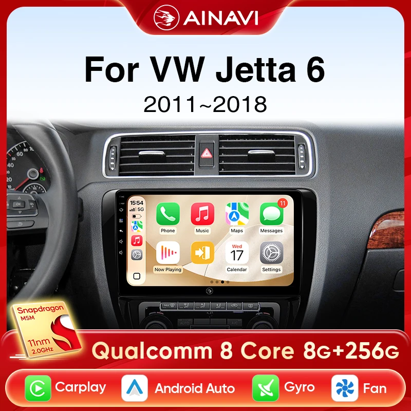

Ainavi автомобильный радиоприемник, мультимедийный плеер для VW Volkswagen Jetta 6 MK6, беспроводной Carplay Android, автомобильный стерео 48EQ GPS DSP 2 Din