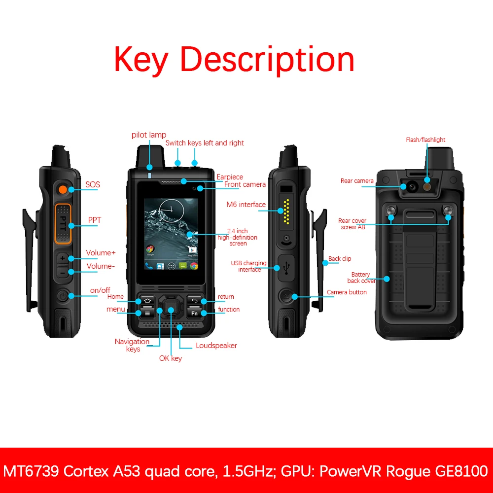 UNIWA B8000 Zello Walkie Talkie POC Phone IP68 Waterproof Smartphone Android 8.1 2.4Inch 4G LTE Quad Core 4000mAh Cellphones NFC