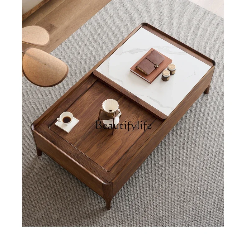 North American black walnut coffee table solid wood slate push-pull storage compartment modern simple tea table