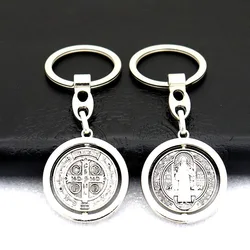 keychain Saint Benedict Medallion Keychain cross Catholic San Benito Medal Pendant Key Chain Jewelry Wholesal