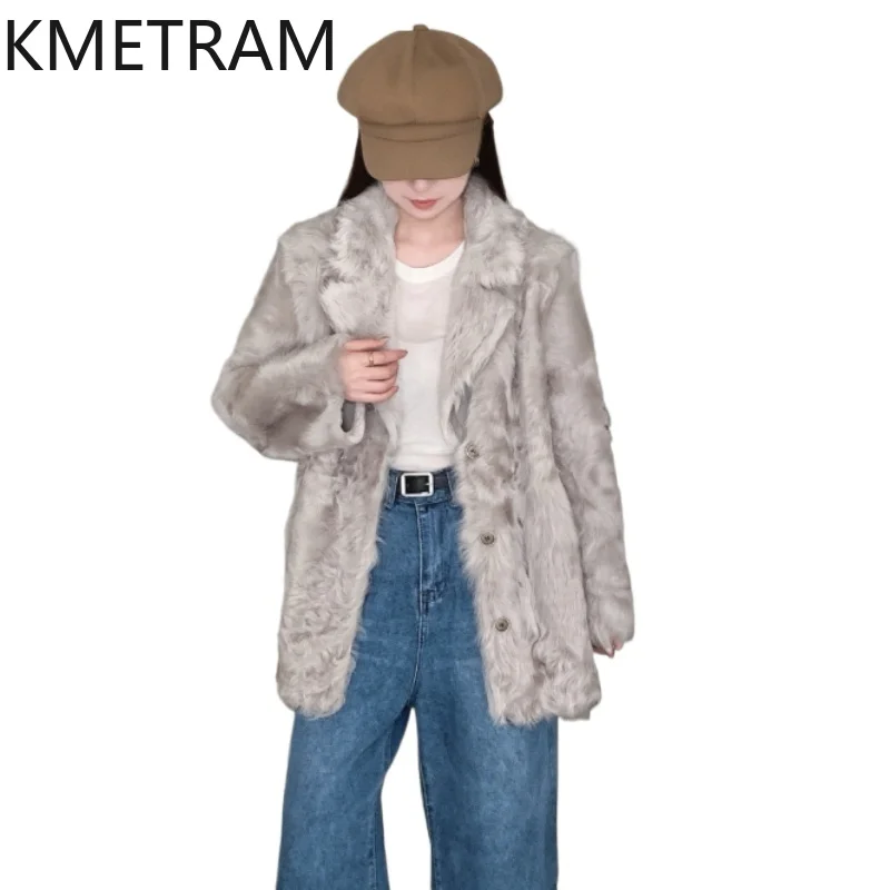 KMETRAM Natural Wool Sheepskin Double Faced Fur Coat Woman High Quality Reversible Real Fur Suit Jacket 2025 Winter Clothes шуба
