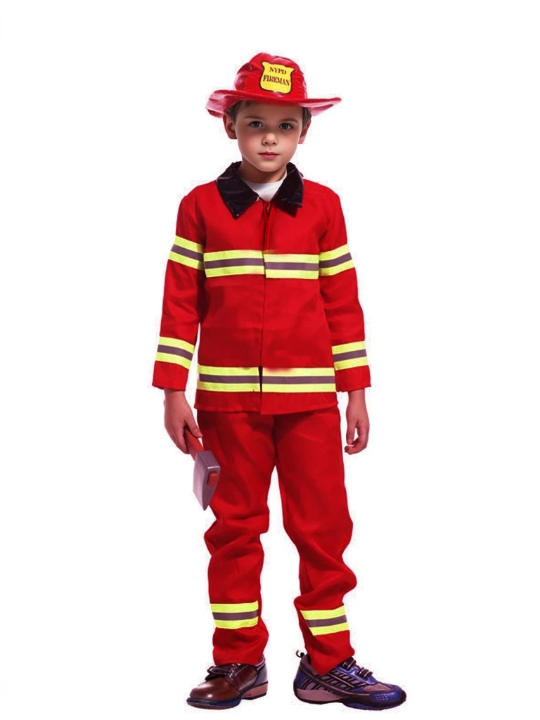 New Halloween Costume for Kids Firefighter Uniform Children Professional Hero Cosplay Fireman Role Play Fancy Clothing Boy Fa