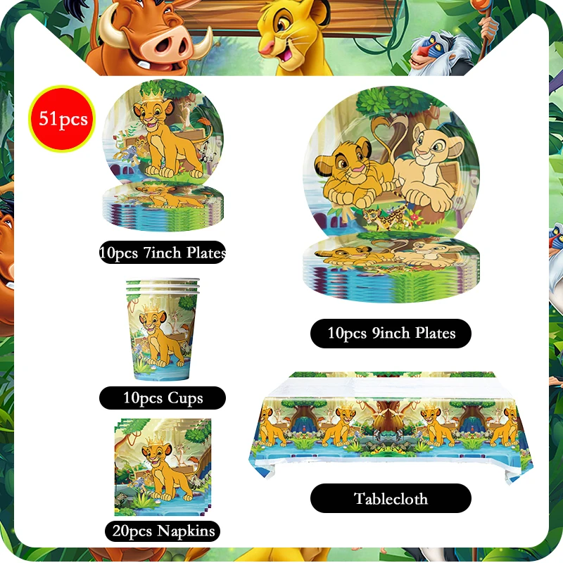 Disney Simba The Lion King Birthday Party Decoration Cartoon Theme Tableware Set Paper Cups Plates Balloons Supplies Baby Shower