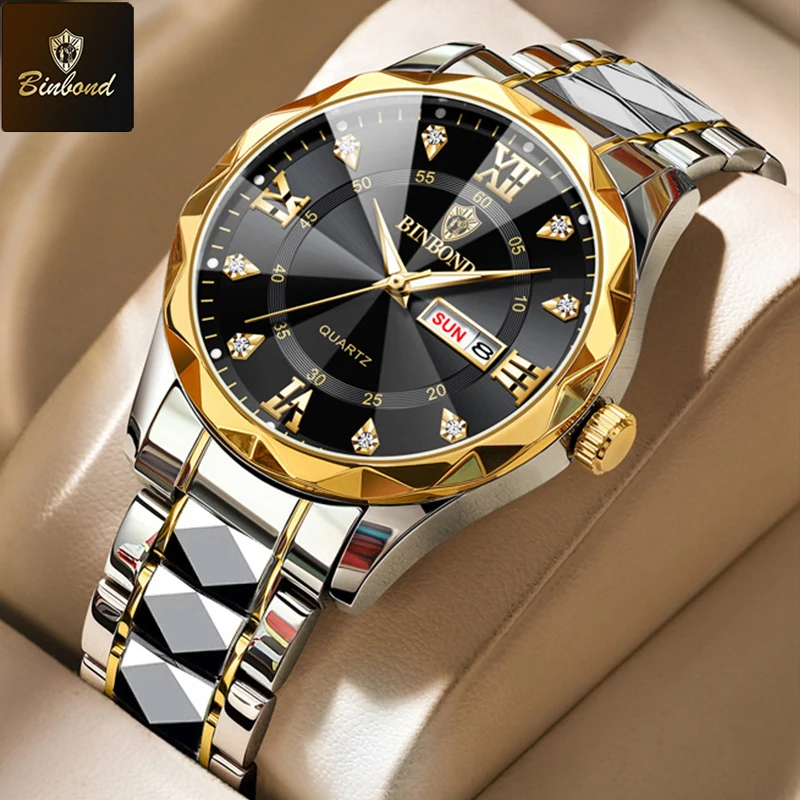 BINBOND-ساعة يد للأعمال للرجال ، مقاومة للماء ، أسبوع ، تاريخ ، ساعة ، رياضة ، كوارتز ، فاخر ، موضة ، B2521 ، 30 م