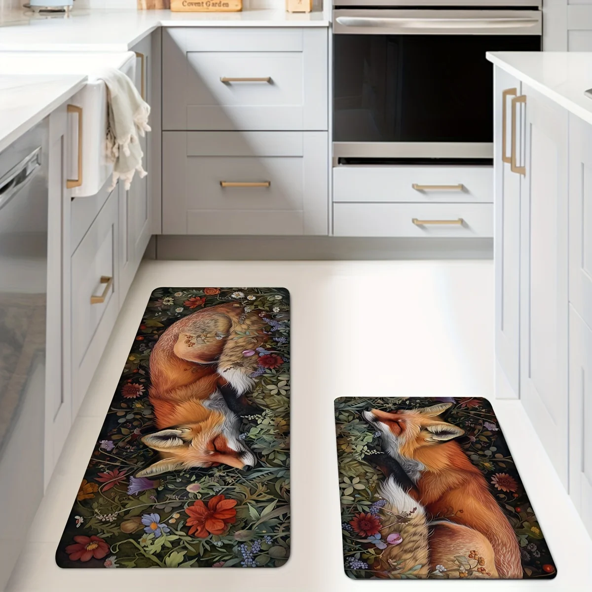 Red Fox Kitchen Mats for Floor, Non-Slip Water Absorbent Kitchen Rugs Set of 2, Cushioned Anti Fatigue Mats for Kitchen Floor