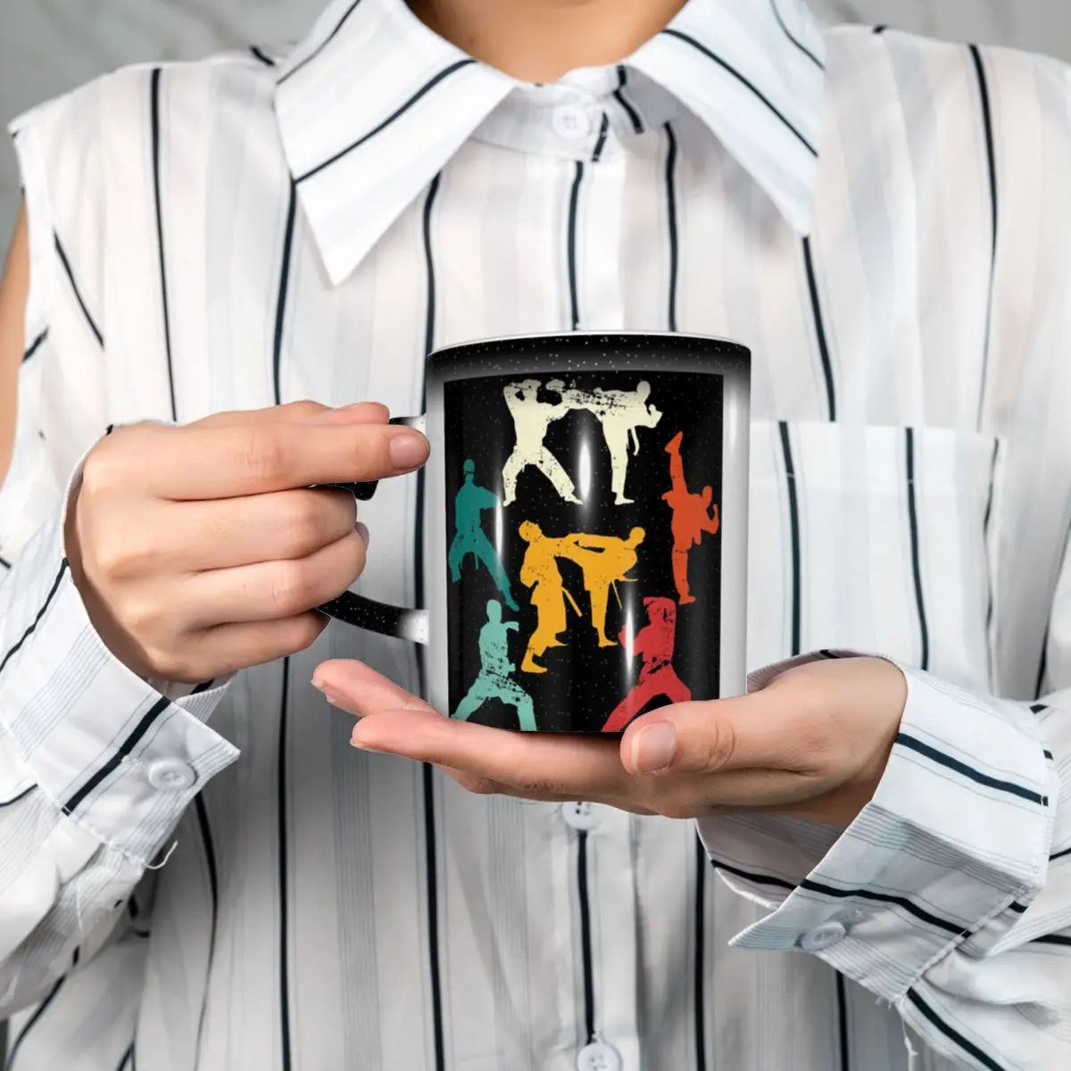 Retro Karate Fighter Mug Funny Ceramic Coffee Cups Tea Mugs Milk Cup Drinkware Gifts for Friends