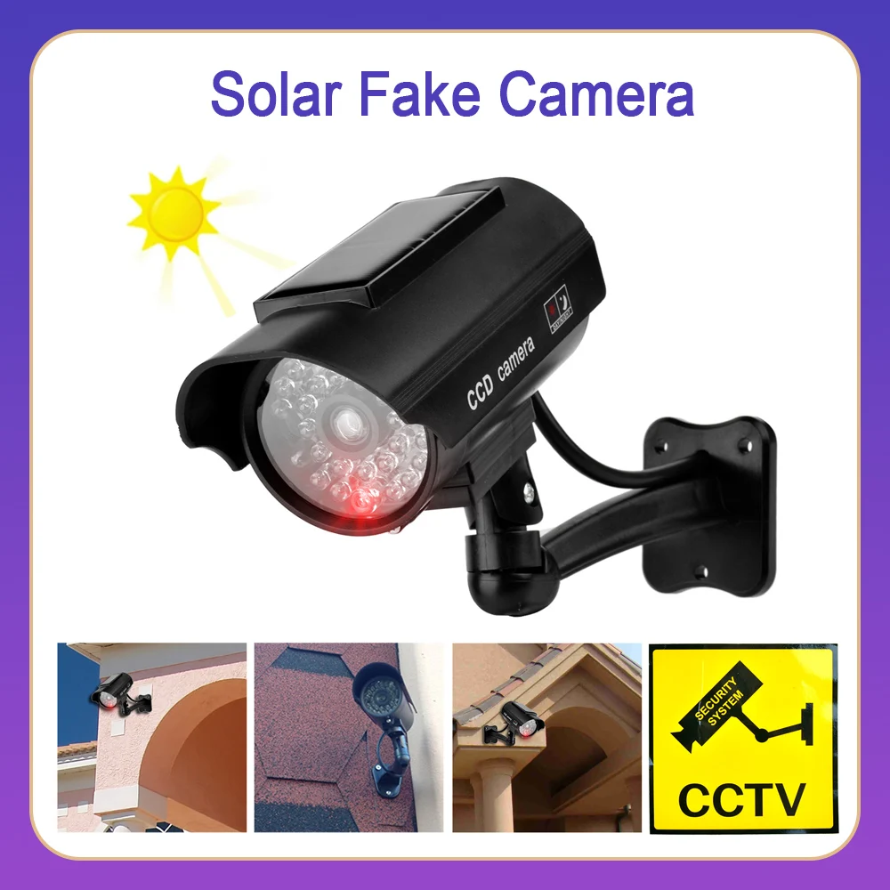 impermeavel fake solar cctv camera de vigilancia camera falsa piscando luz led vermelha home security exterior e interior 1pc 01