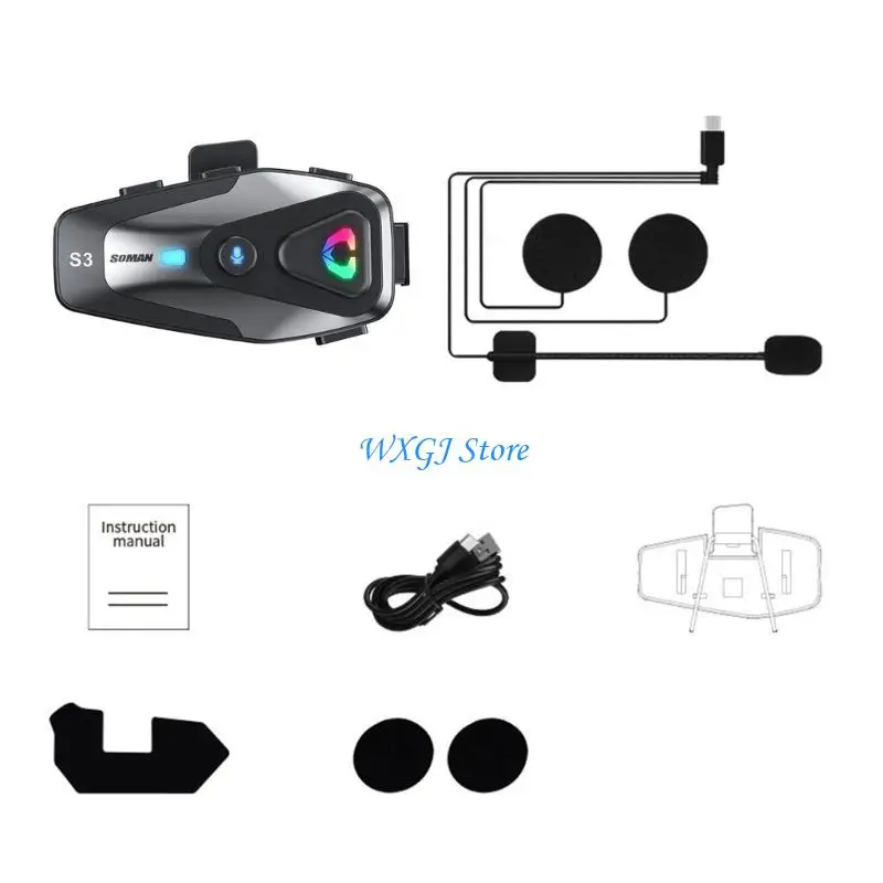 

37JE Earphone with Voice Assistant Motorcycle Headset Intercom Handsfree Call Bluetooth-compatible Headset