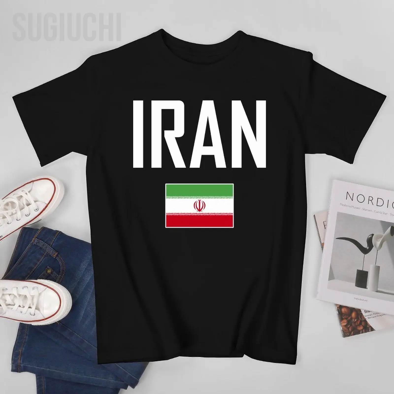 Unisex Men Tshirt IRAN Flag And Font Tees T-Shirt O-neck T Shirts Women Boys 100% Cotton Clothing More Color