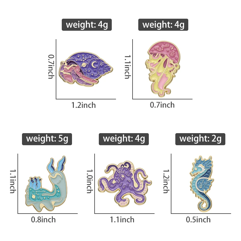 Cartoon Marine Creatures Enamel Pins Funny Cute Ocean Animal Brooch Octopus Conch Seahorse Badge Lapel Shirt Jewelry Accessory