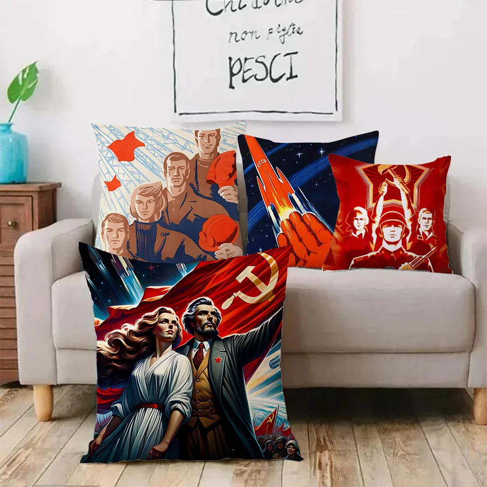 Soviet USSR CCCP Pillow Covers Cartoon Sofa Decorative Home Double-sided Printing Short Plush Cute Cushion Cover