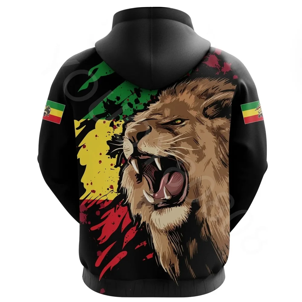 Autumn Winter African Zone Men\'s Sweatshirt Casual Print Loose Hoodie - Ethiopia Rasta Lion Judah Flag Zip Hoodie 2022