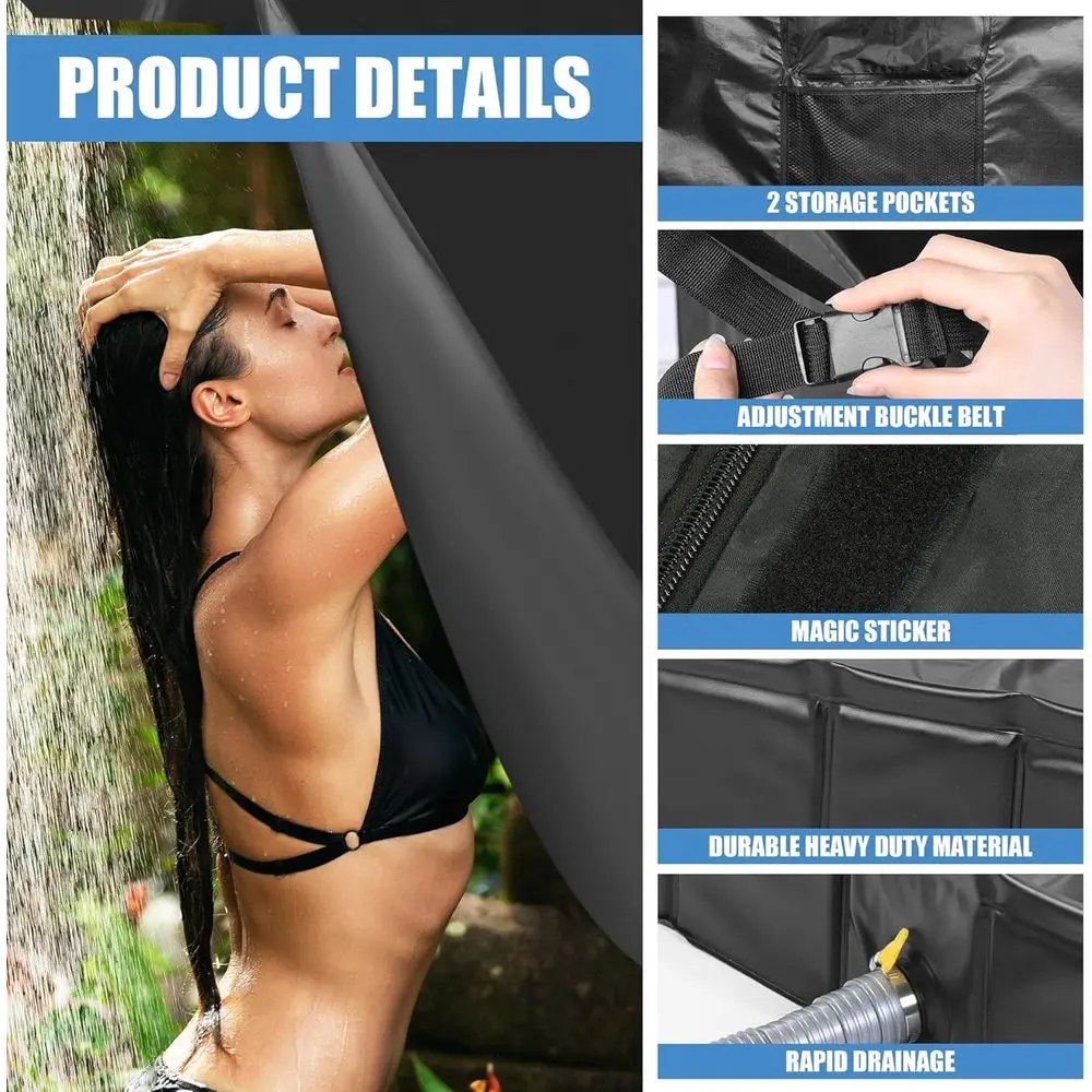 Portable RV and Camping Shower System with Tent and Drain, Foldable Pan for Outdoor Bathing
