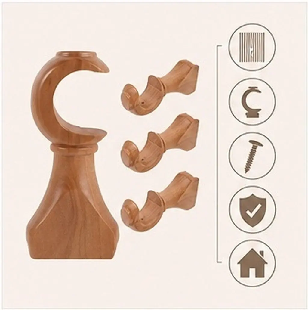 4pcs Wood Curtain Rod Brackets Light Brown for Bedroom Living Room Window Drapery Poles 35mm