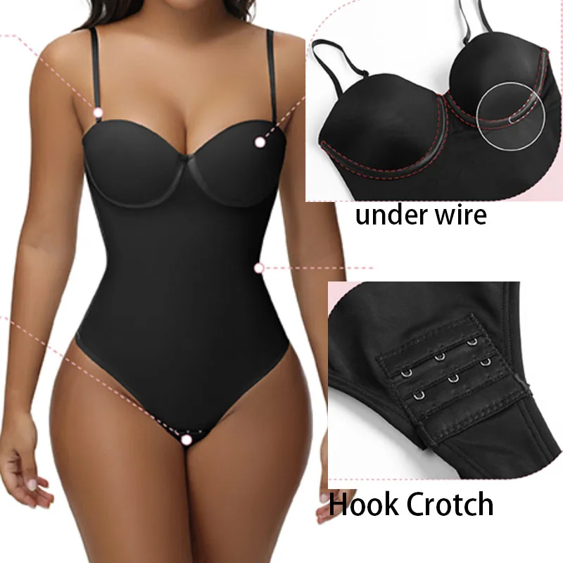 Guudia with Built-in Bra Bodysuit Shapewear for Women Tummy Control Dress Backless Bodysuit Tops Shaper V Neck Spaghetti Strap
