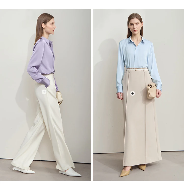 Amii Minimalistisches Oberteil für Damen, einfarbiges Hemd, weicher leichter Satin, stilvoller, schlankmachender Arbeitsplatz-Stil, französisches Damenhemd 12521085 – Detail 13