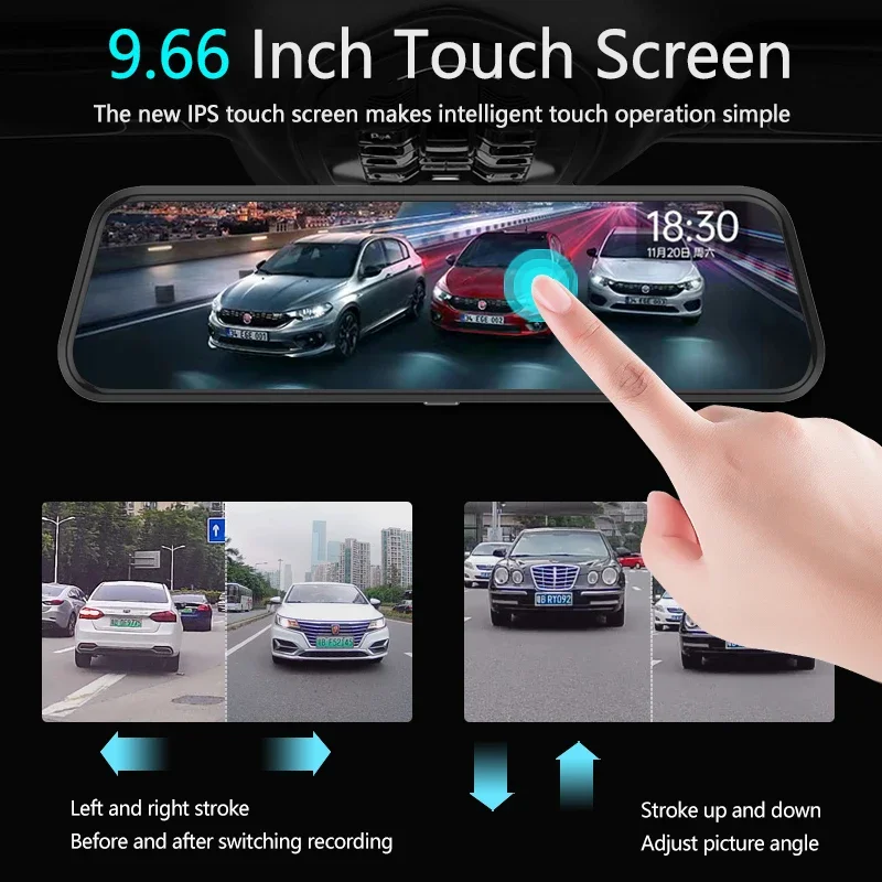 10 Inch Mirror Camera for Car Touch Screen Video Recorder Rearview Mirror Dash Cam Front and Rear Camera Mirror DVR Black Box