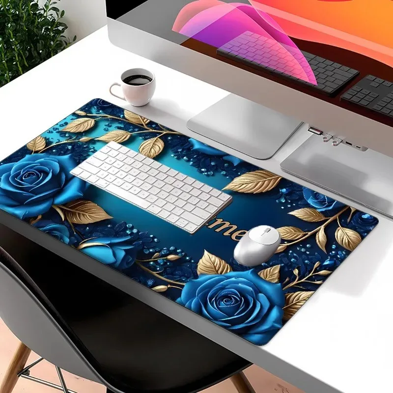 CIFbuy Custom Blue Rose Office Mouse Pad, Personalized Text Multi‑Sizes Large Desk Mat Non‑Slip Base for PC Decor
