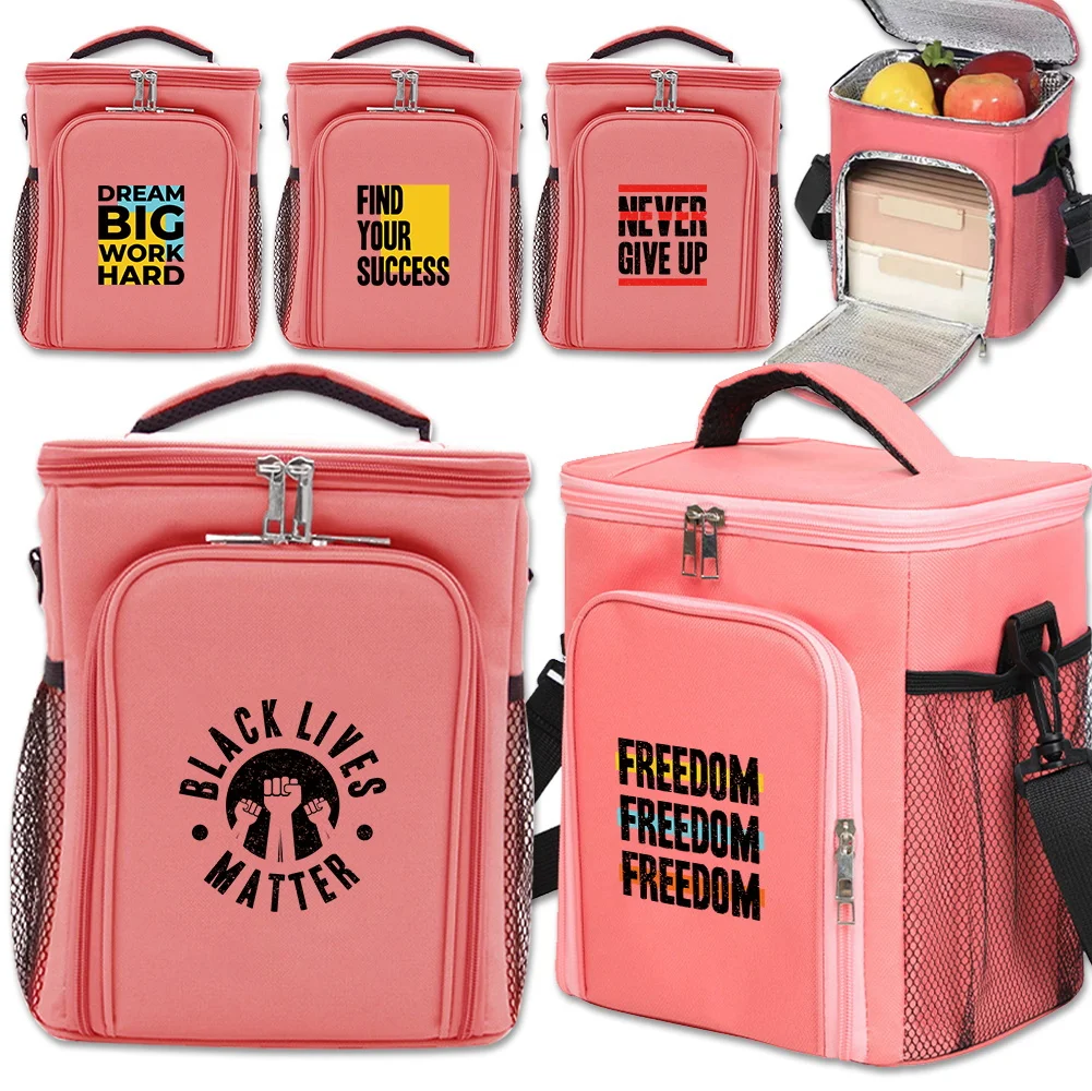

Ice Pack Lunch Bag Thermal Cooler Bag Food Delivery Box Word Printing Series Pink Large Capacity Insulated Picnic Lunch Case