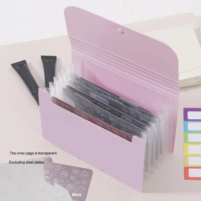 A6 Orgeltas Rechthoekige Nail Art Stempelplaathouder 7Slot Lege Sjabloon Organizer Boekje Nagelplaat Case Manicure