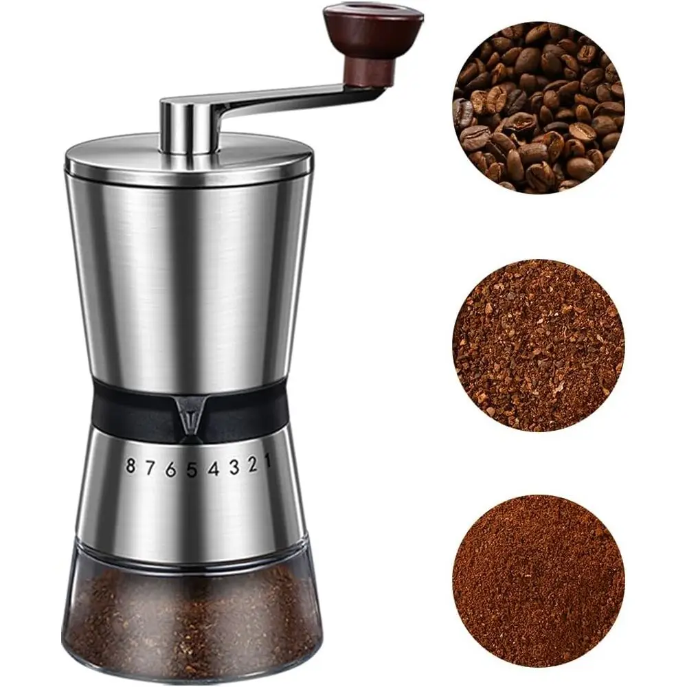 

8 Adjustable Coarseness Settings Hand Crank Coffee Mill, Large Capacity, Portable for Moka Pot, French Press, Drip