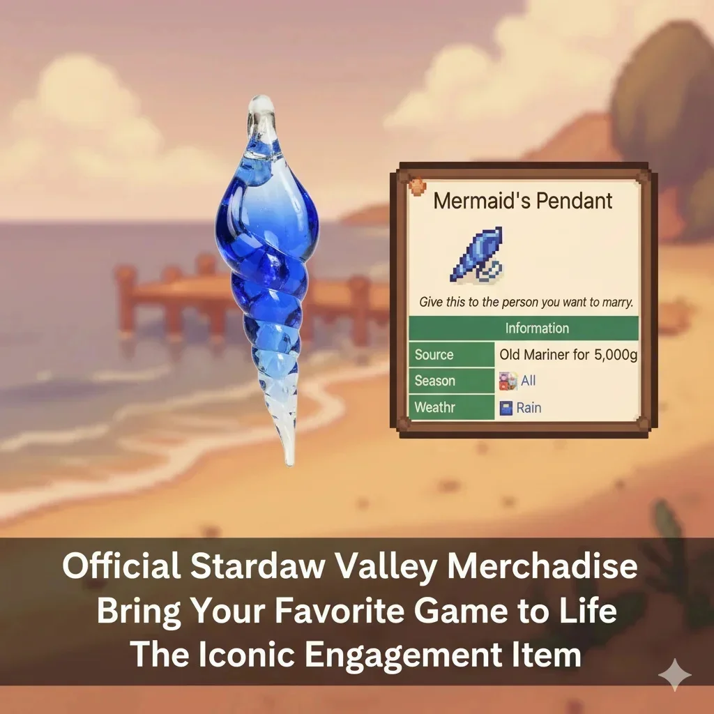 Official Stardew Valley Mermaid Necklace Blue Crystal Shell Cosplay Jewelry Gift view 3