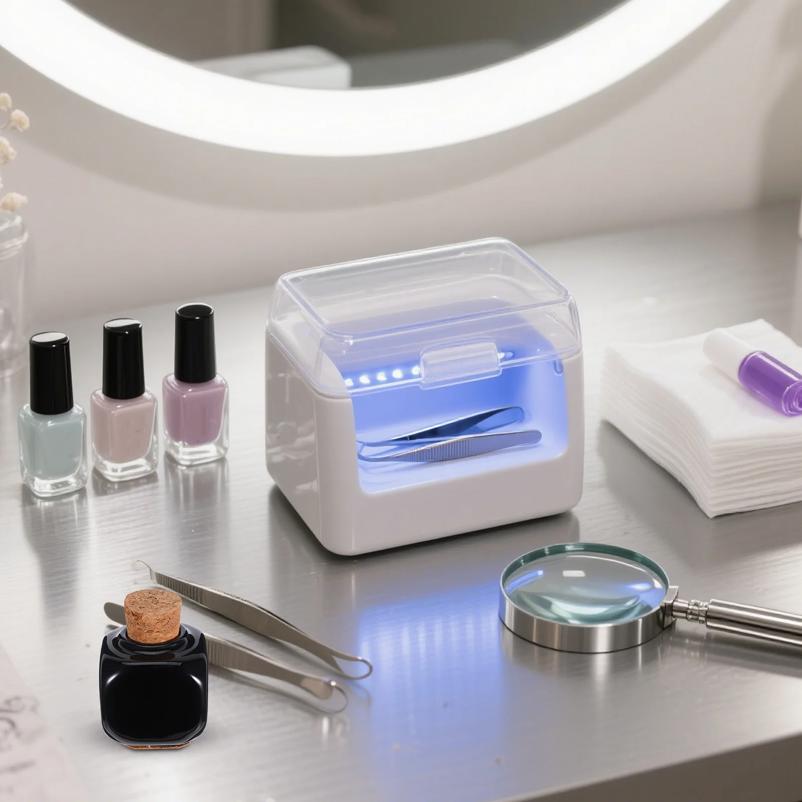 Bottiglia per liquido per manicure Tazza per medicinali per unghie in ceramica nera con vista chiara per contenitore per organizer portatile per la conservazione di polvere acrilica