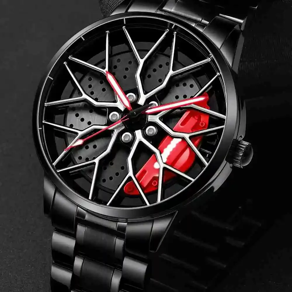 Fashion 3D Spinning Sport Rim Hub Wheel Watches Mens Sports Luxury Car Cool Wristwatch Quartz Watches for Men Relogio Masculino