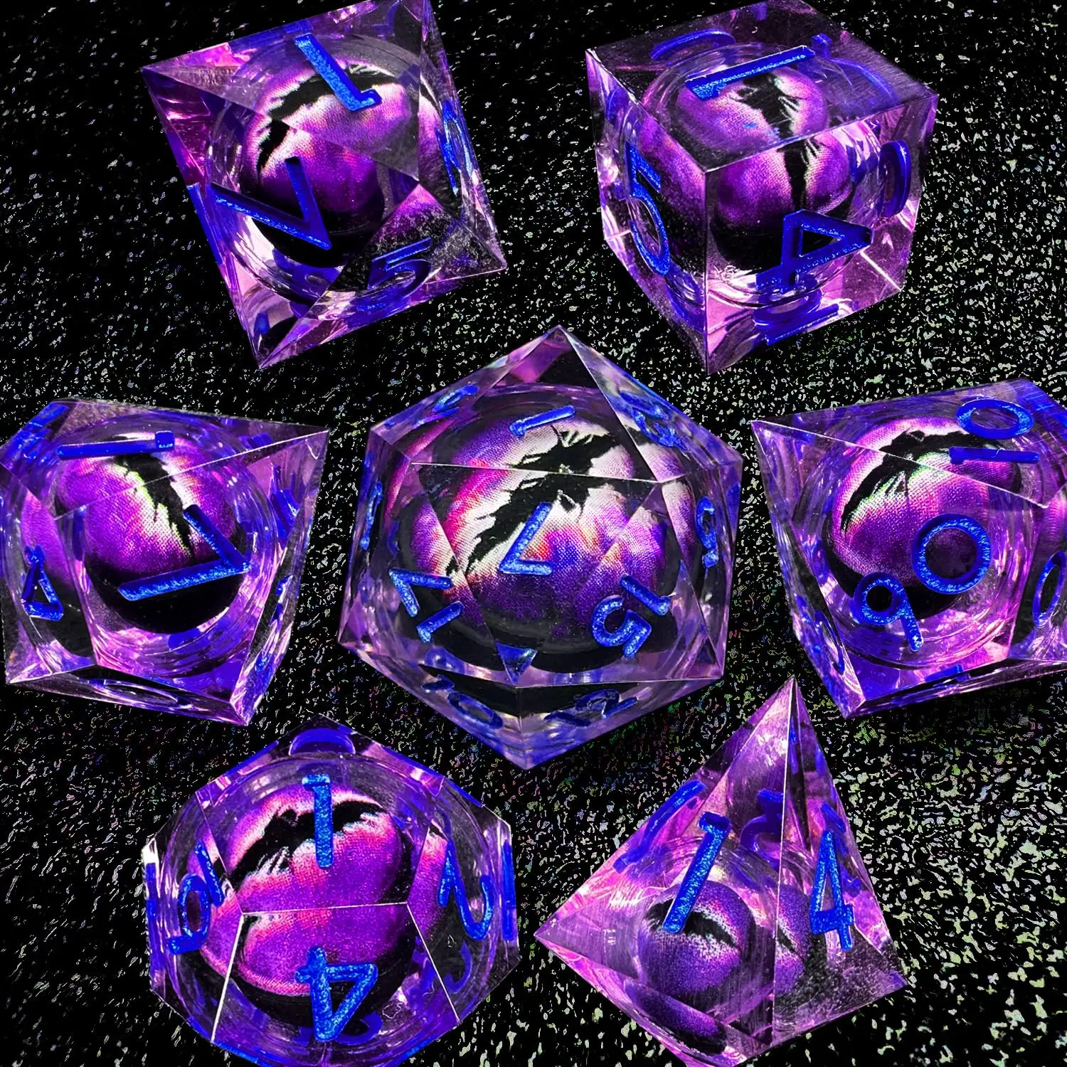 7pcs Dungeon and Dragon Dice Semi-Transparent Handmade Resin Polyhedral Dice Set for DnD, RPG Board Games