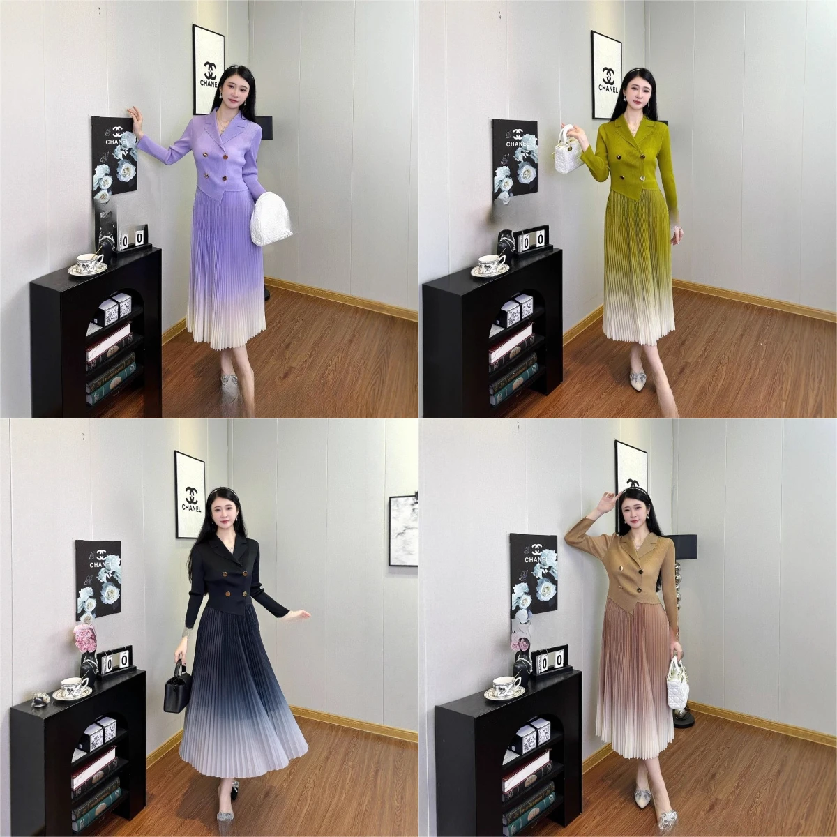 

Miyake Pleated 2025 New Autumn and Winter Pleated Fashionable Dress, Suit Collar Gradient Color Fake Two Piece Temperament