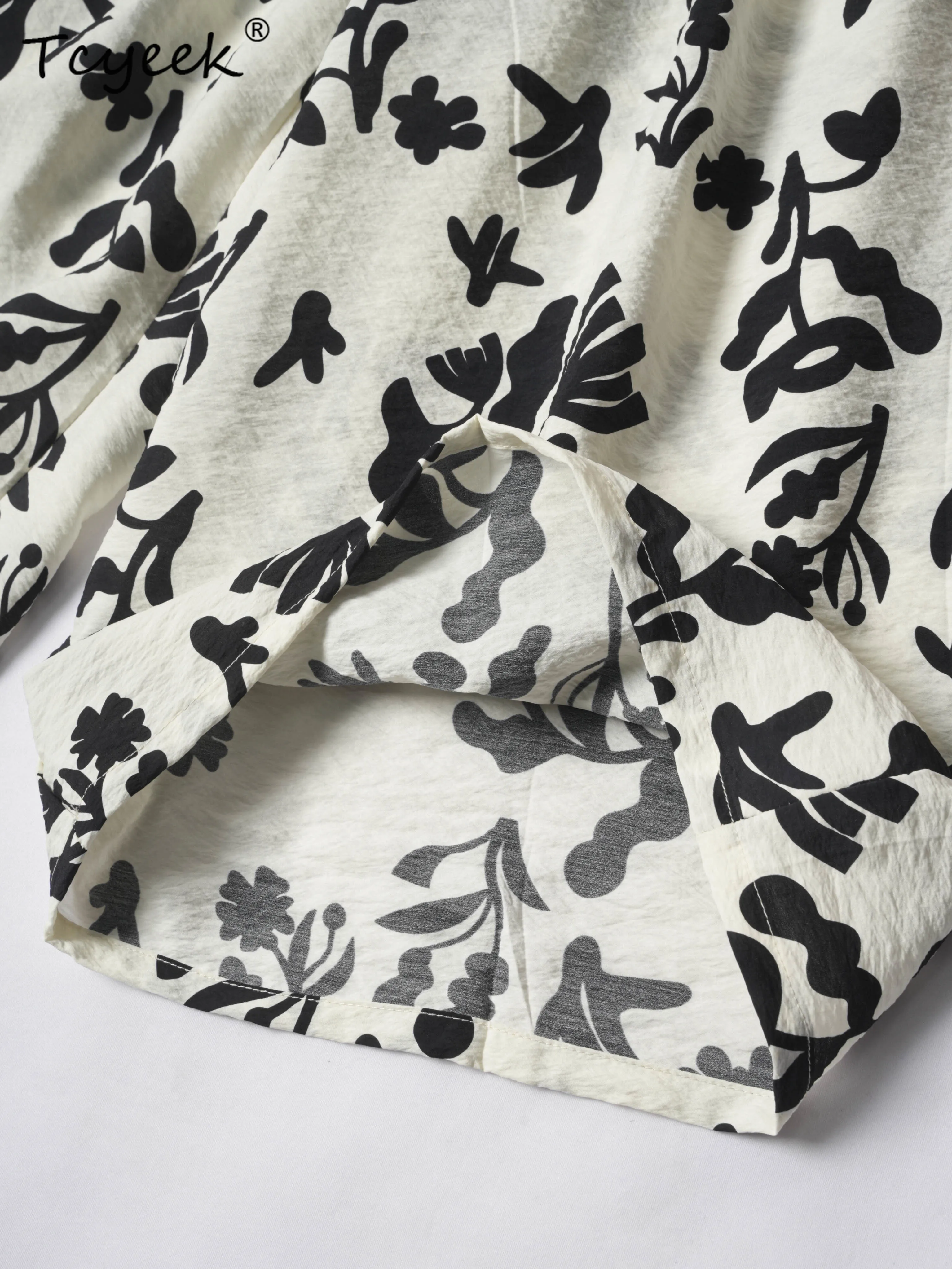 Tcyeek 76% マルベリーシルク 24% ナイロン夏ワイドパンツハイウエストストレートレッグ花柄ルーズ女性のパンツ Брюки Женские Летние