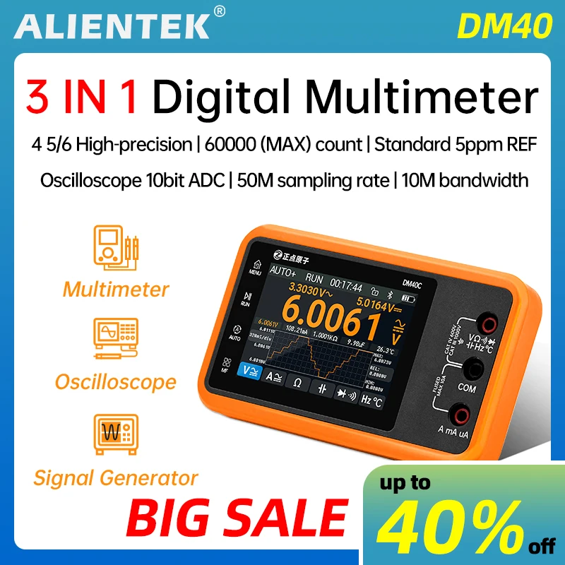 ALIENTEK DM40 3-in-1 Multimeter Signalgenerator 50M Abtastrate AC/DC Spannung Diodenmessgerät Tragbares Digitales Autowerkzeug