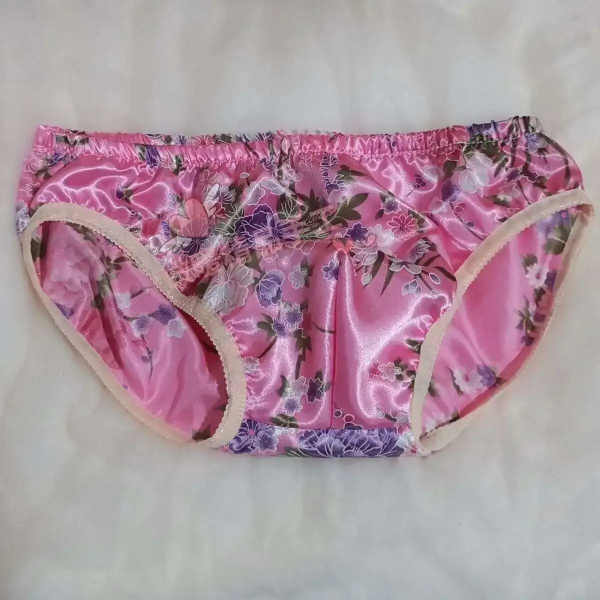 Glossy Ice Silk Satin Men Lingerie Panties Plus Size Underwear Sexy Medium Waist Briefs