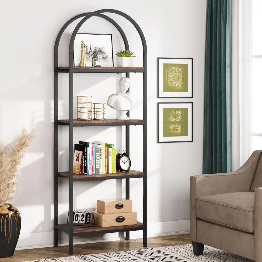 

4-Tier Bookshelf,70.8" Arched Bookcase Storage Shelves with Metal Frame,Freestanding Display Rack Tall Shelving Unit for Office