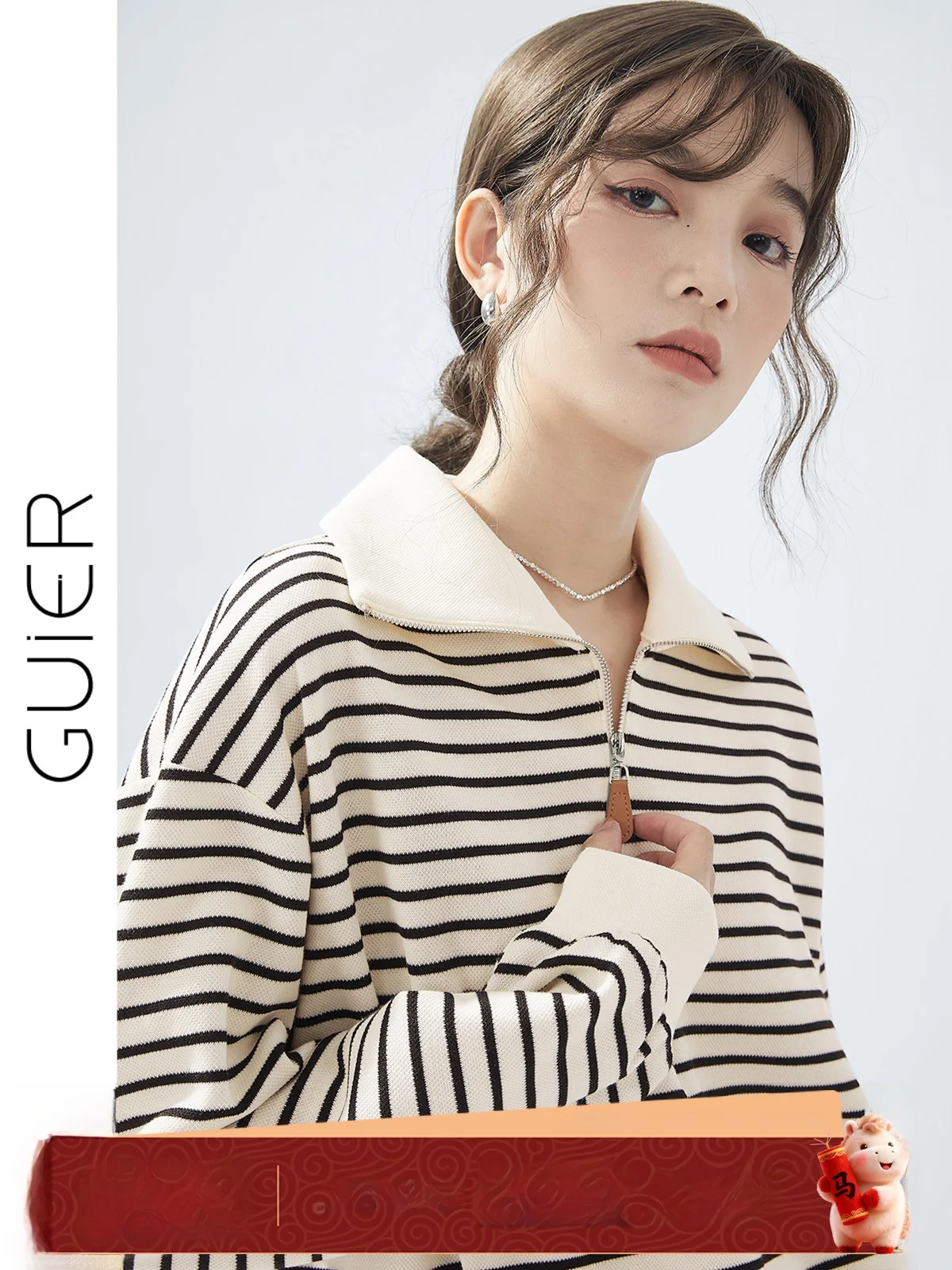 

Spring Autumn Women's Zipper Collar Striped Sweatirt Patchwork Design Casual Loose Fit Long Sve Polyester Cotton Blend