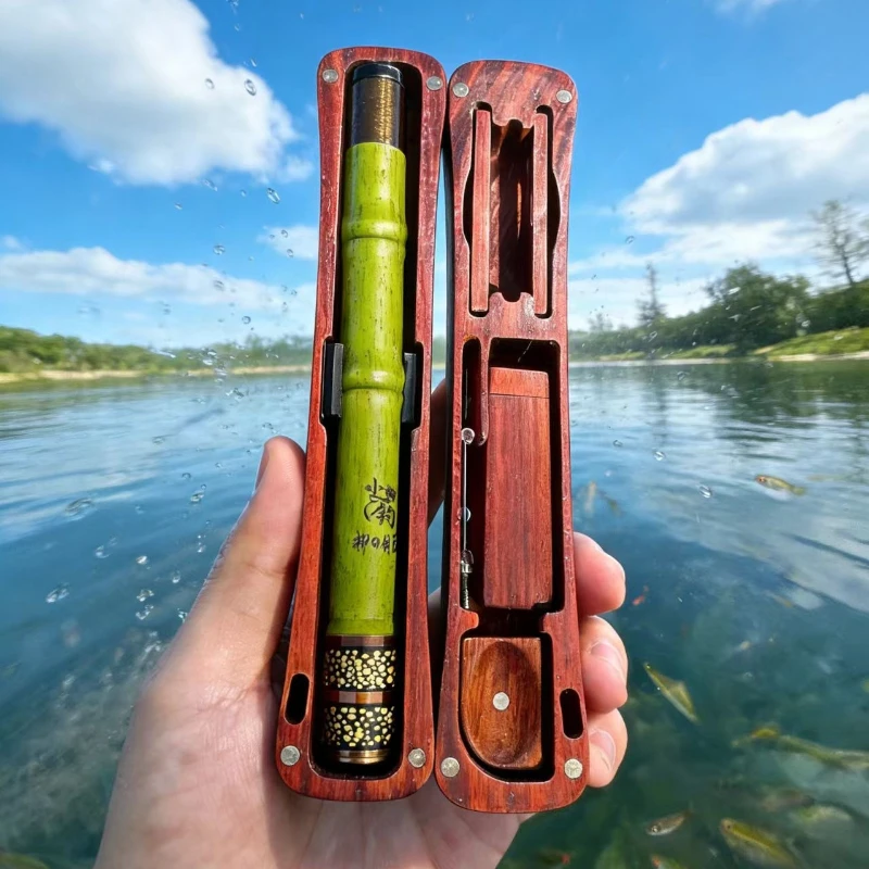 Vara de Pesca Tenkara com Caixa de Armazenamento de Madeira, Vara de Pesca Ultraleve Portátil de Seção Curta para Peixes Pequenos, Kit de Pesca para Viagem