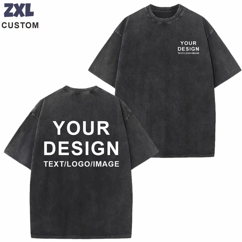 

230g 100% Cotton Customized T-shirts Washed Vintage T-Shirts Street Trend Short Sleeve Tees Custom LOGO Print Embroidery