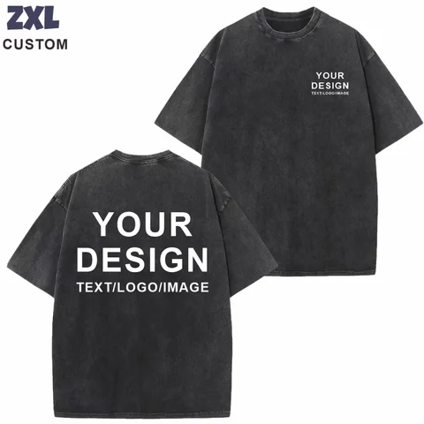 230g 100% Cotton Customized T-shirts Washed Vintage T-Shirts Street Trend Short Sleeve Tees Custom LOGO Print Embroidery