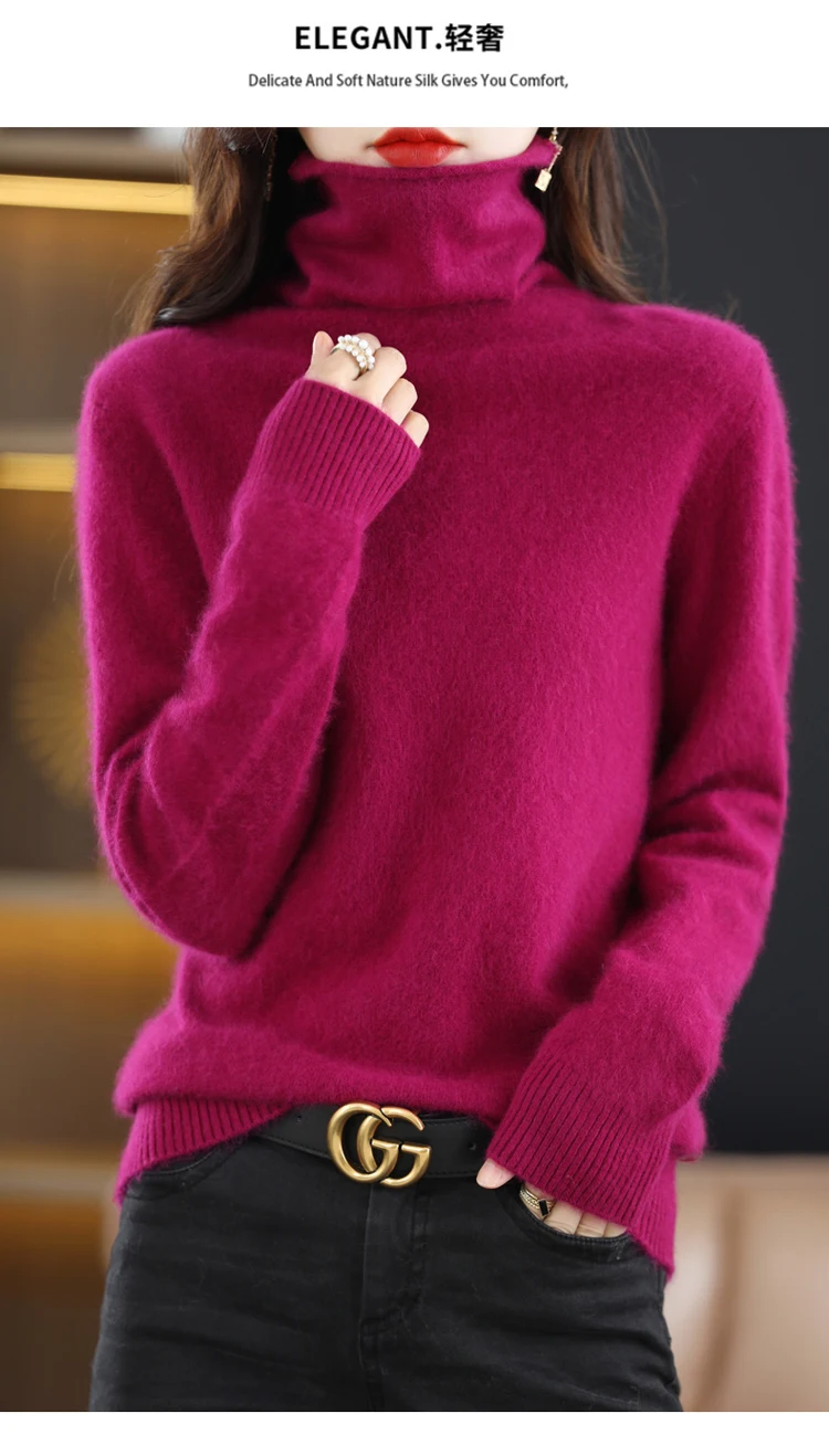 Autumn and Winter 2022 Women's High Neck Pullover 100% Pure Mink Cashmere Sweater Knitted Soft Fashion Women's Clothing