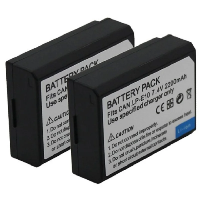 2pieces LP-E10 Batteries for Canon EOS 1100D 2200mAh Camera Battery Pack 7.4V for KISS X50 Replacement